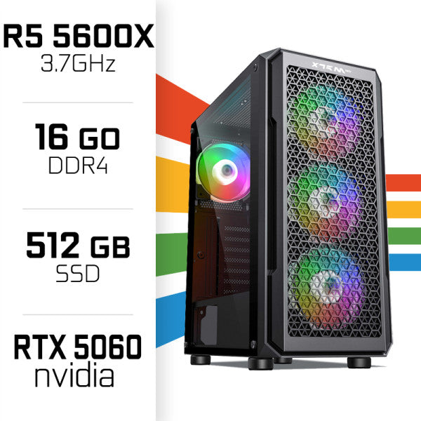 Gamer Essential Setup – R5 5600X, RTX 5060 + XGC-120 + X24G14IFF 144 Hz